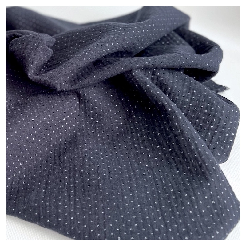 Double gaze de coton BIO marine à paillettes Tissus issus de l'agriculture biologique  - 1