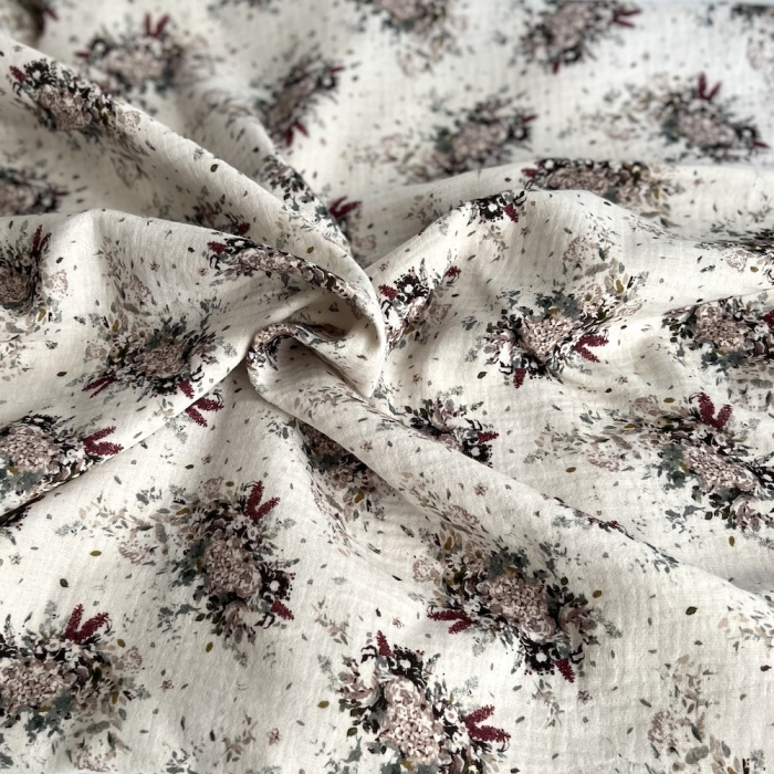Double gaze de coton organique BIO à fleurs Tissus issus de l'agriculture biologique  - 1
