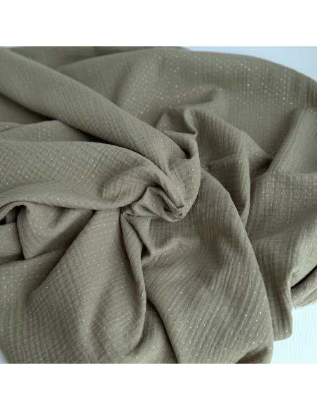 Double gaze de coton BIO Kaki à paillettes Tissus issus de l'agriculture biologique  - 1
