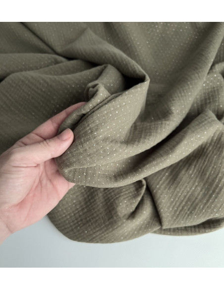Double gaze de coton BIO Kaki à paillettes Tissus issus de l'agriculture biologique  - 2
