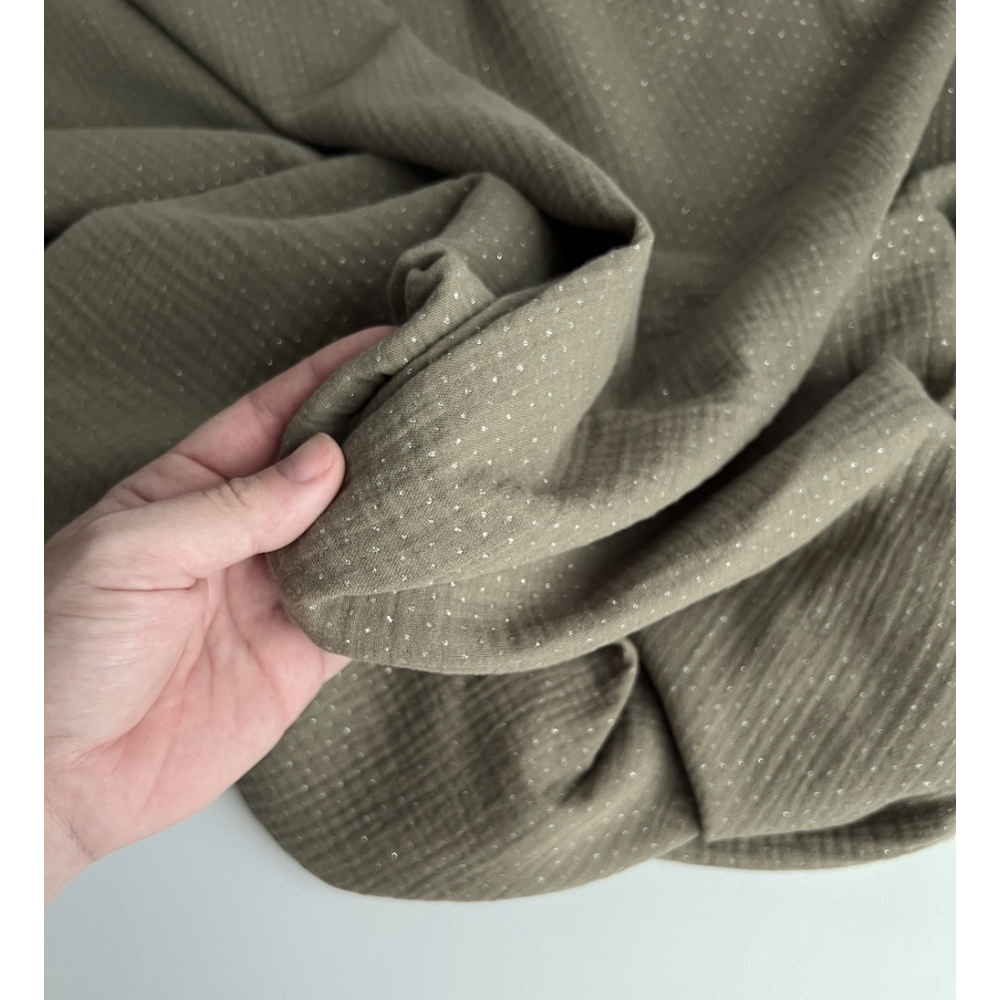 Double gaze de coton BIO Kaki à paillettes Tissus issus de l'agriculture biologique  - 2
