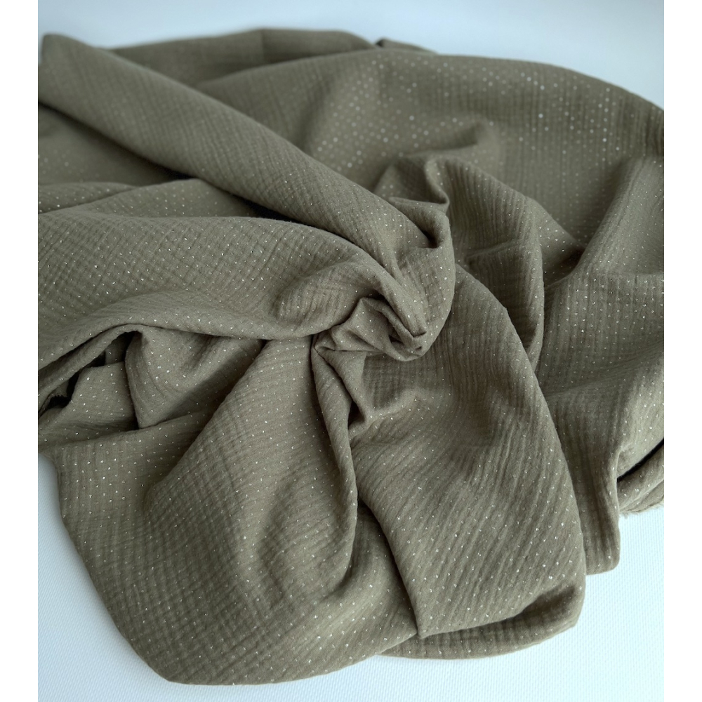 Double gaze de coton BIO Kaki à paillettes Tissus issus de l'agriculture biologique  - 3