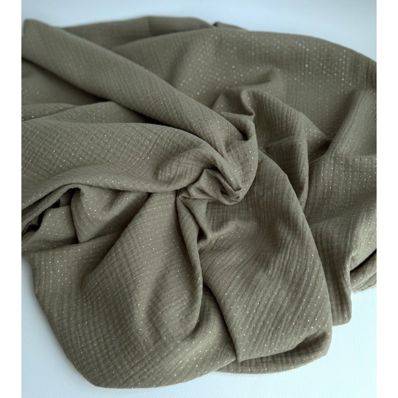 Double gaze de coton BIO Kaki à paillettes Tissus issus de l'agriculture biologique  - 3