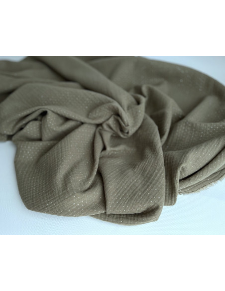 Double gaze de coton BIO Kaki à paillettes Tissus issus de l'agriculture biologique  - 4