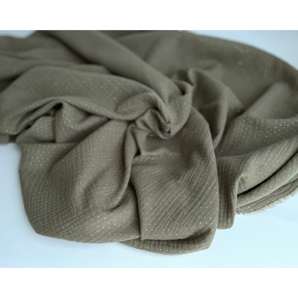 Double gaze de coton BIO Kaki à paillettes Tissus issus de l'agriculture biologique  - 4