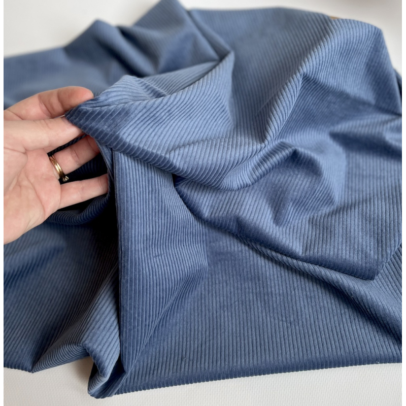 Velours à côtes coton organique coloris bleu moonlight  - 2