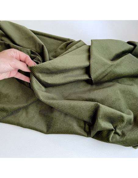 Velours à côtes coton organique coloris vert mousse  - 3