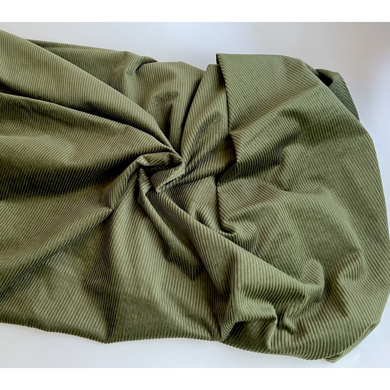 Velours à côtes coton organique coloris vert mousse  - 4 Velours à côtes coton organique coloris vert mousse  - 4