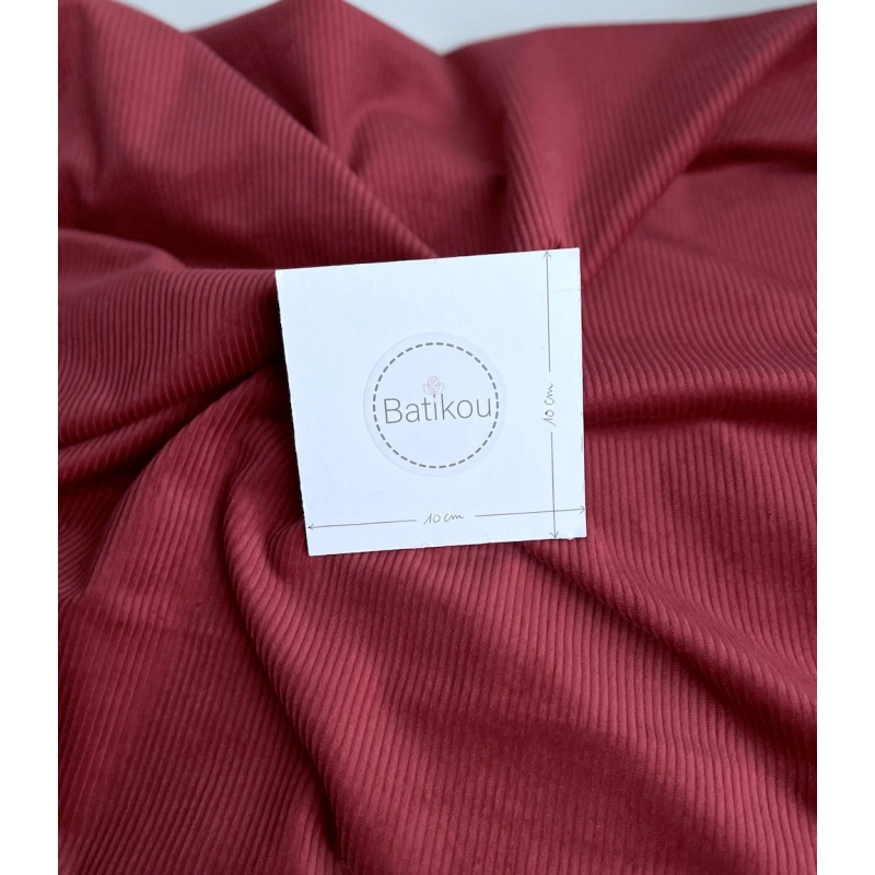 Velours à côtes coton organique coloris rouge cerise  - 4