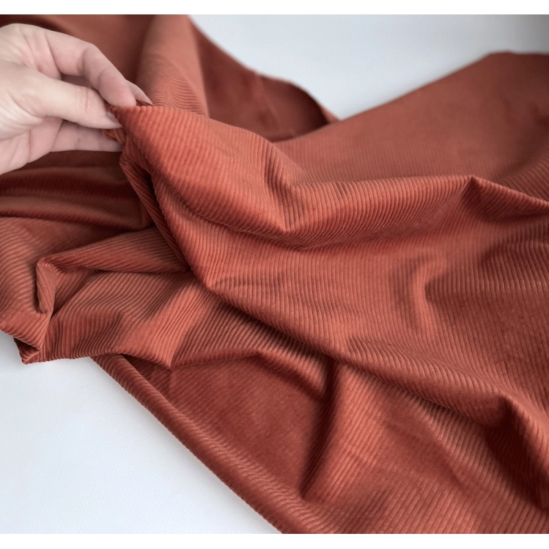 Velours à côtes coton organique coloris roux écureuil  - 2