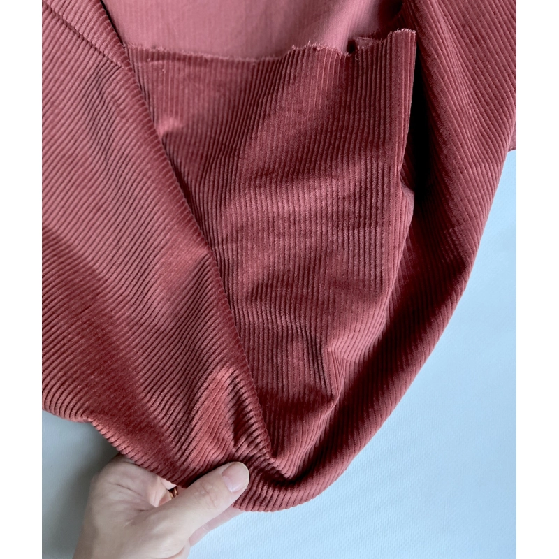 Velours à côtes coton organique coloris marsala rose  - 2