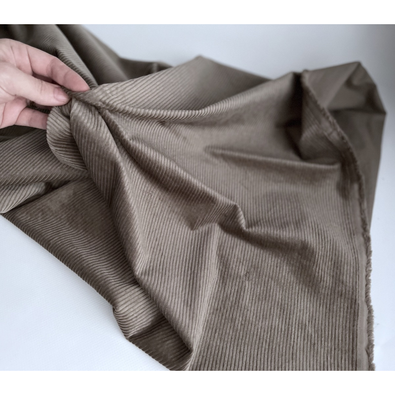 Velours à côtes coton organique coloris taupe  - 3
