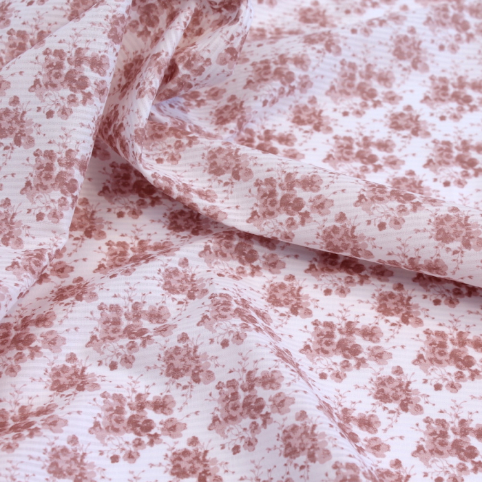 Voile de coton organique rayé imprimé fleuri vieux rose