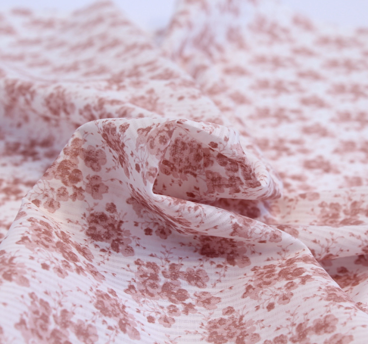 Voile de coton organique rayé imprimé fleuri vieux rose