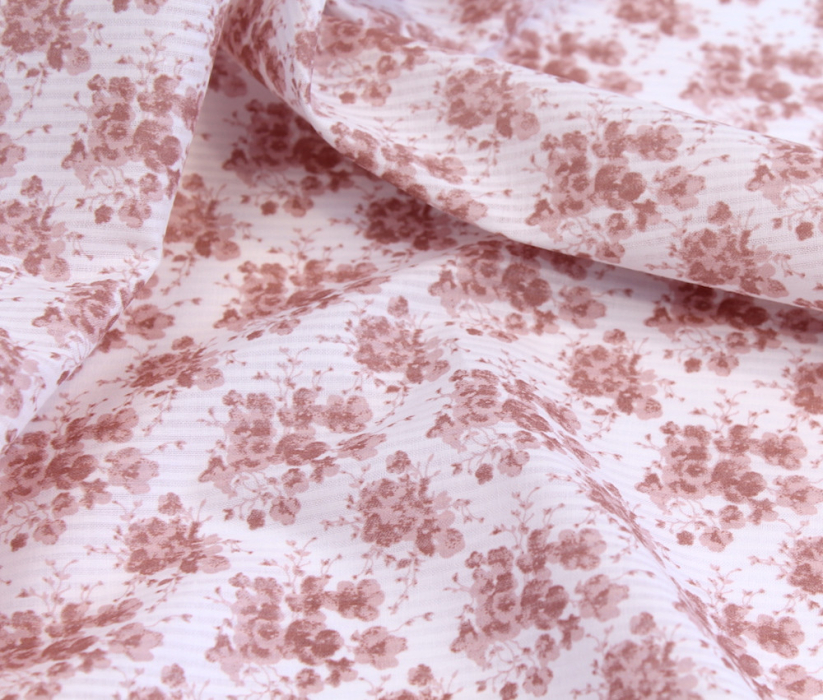 Voile de coton organique rayé imprimé fleuri vieux rose