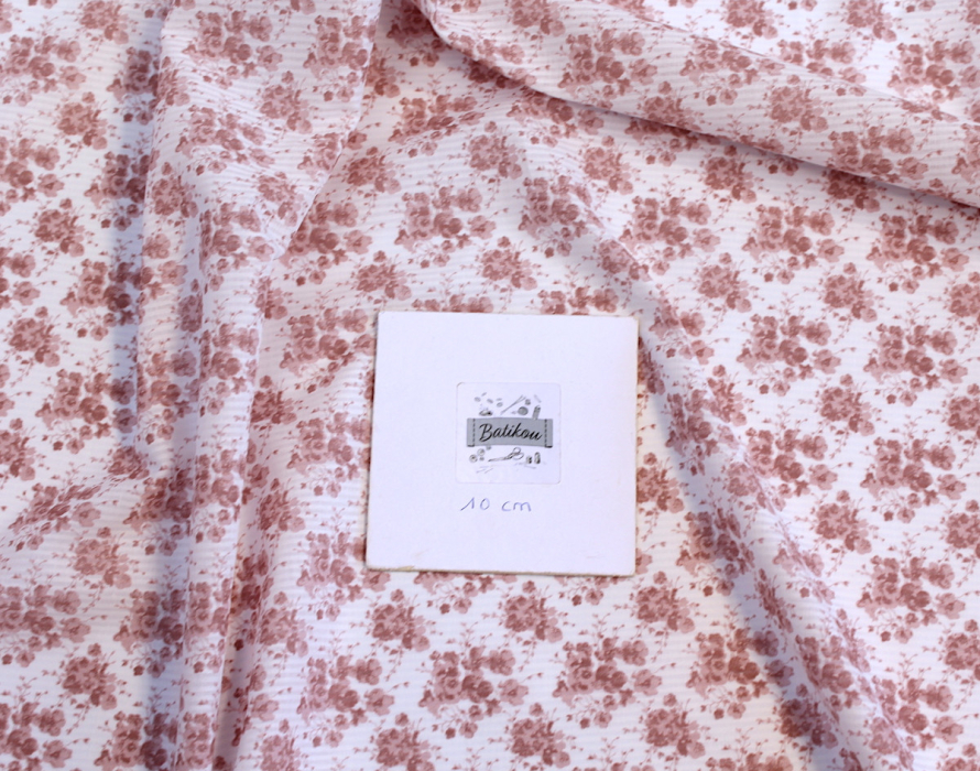 Voile de coton organique rayé imprimé fleuri vieux rose