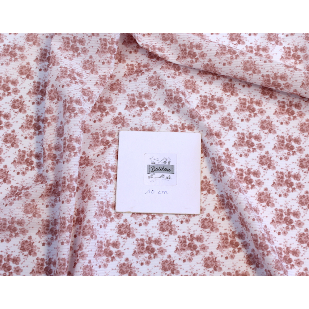 Voile de coton organique rayé imprimé fleuri vieux rose