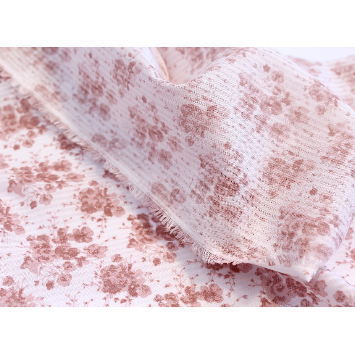 Voile de coton organique rayé imprimé fleuri vieux rose Voile de coton organique rayé imprimé fleuri vieux rose