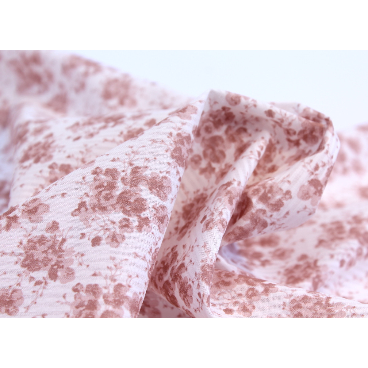 Voile de coton organique rayé imprimé fleuri vieux rose Voile de coton organique rayé imprimé fleuri vieux rose