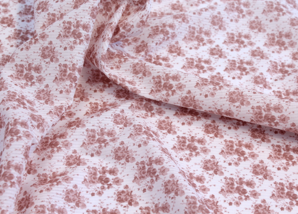 Voile de coton organique rayé imprimé fleuri vieux rose