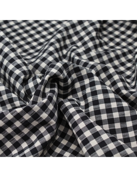 Seersucker / Coton gaufré vichy moyen 6mm noir écru