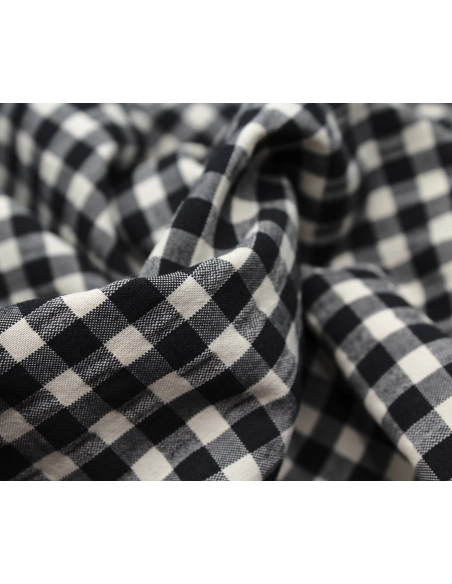 Seersucker / Coton gaufré vichy moyen 6mm noir écru