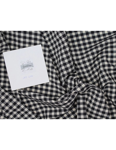 Seersucker / Coton gaufré vichy moyen 6mm noir écru