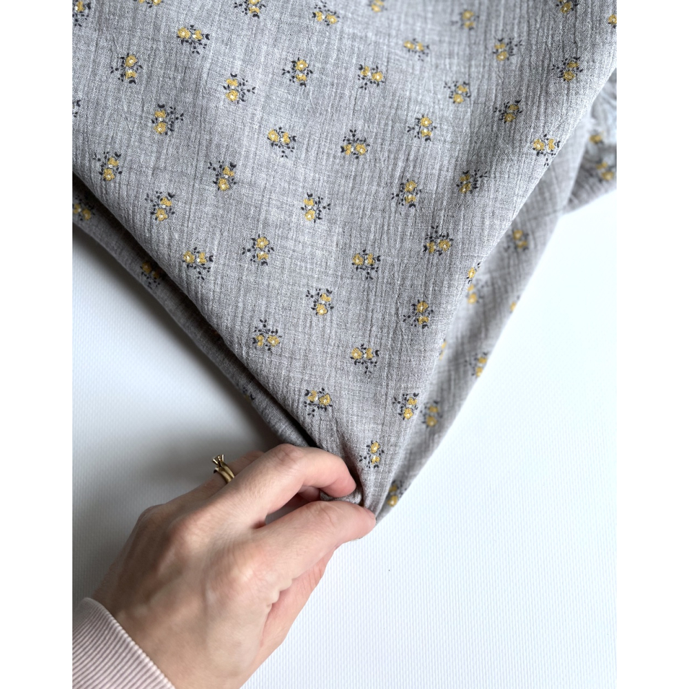 IDA - Double gaze de coton BIO chiné coloris gris fleuri Tissus issus de l'agriculture biologique  - 2