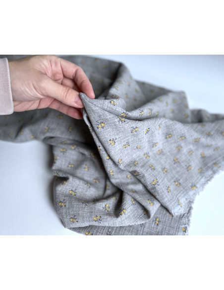 IDA - Double gaze de coton BIO chiné coloris gris fleuri Tissus issus de l'agriculture biologique  - 3