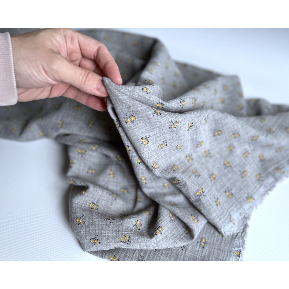 IDA - Double gaze de coton BIO chiné coloris gris fleuri Tissus issus de l'agriculture biologique  - 3
