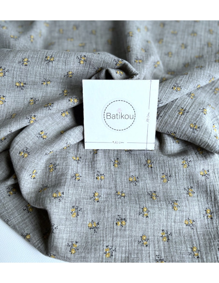 IDA - Double gaze de coton BIO chiné coloris gris fleuri Tissus issus de l'agriculture biologique  - 4