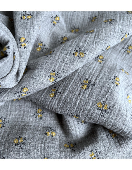 IDA - Double gaze de coton BIO chiné coloris gris fleuri Tissus issus de l'agriculture biologique  - 5