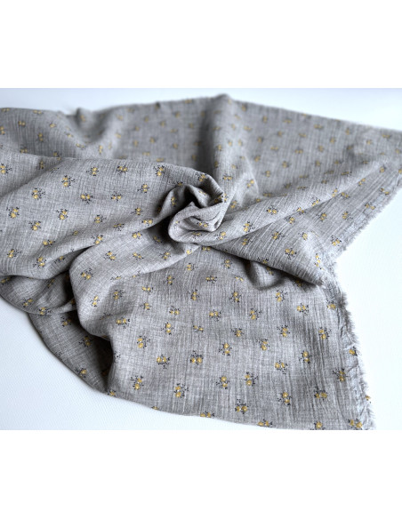 IDA - Double gaze de coton BIO chiné coloris gris fleuri Tissus issus de l'agriculture biologique  - 6