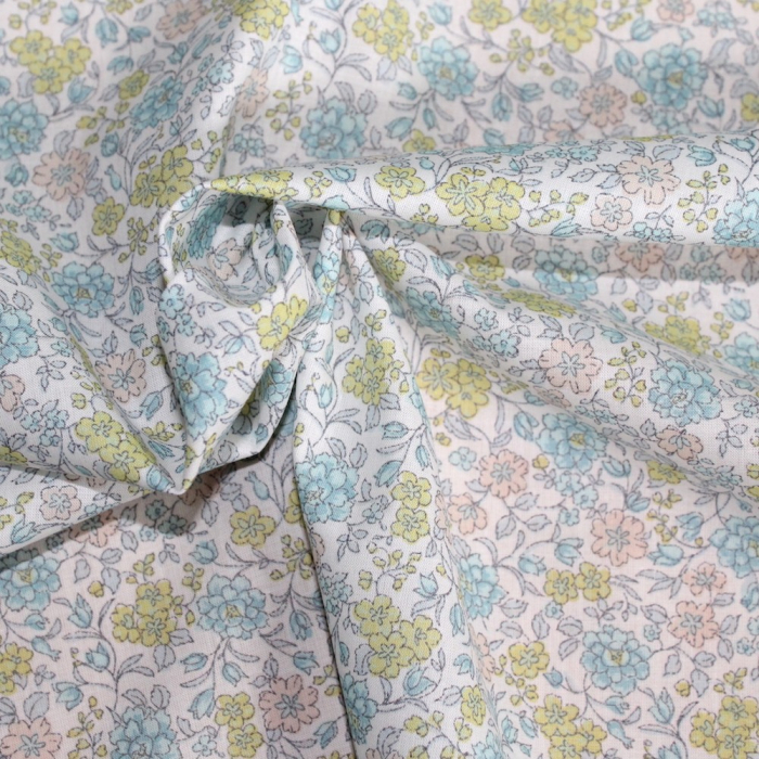 Dahlia - Batiste de coton SILKYNE imprimé fleuri lime