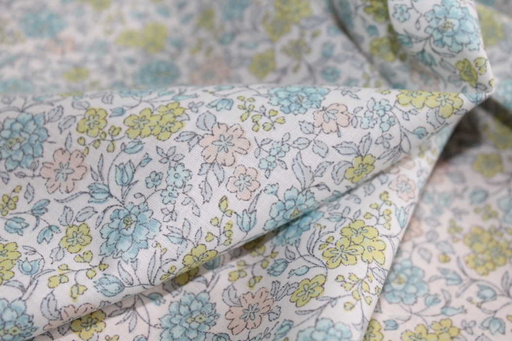 Dahlia - Batiste de coton SILKYNE imprimé fleuri lime