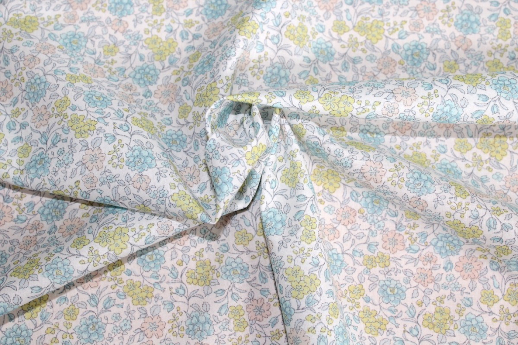 Dahlia - Batiste de coton SILKYNE imprimé fleuri lime