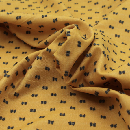 Coton sergé plumetis moutarde et anthracite