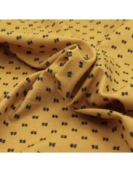 Coton sergé plumetis moutarde et anthracite