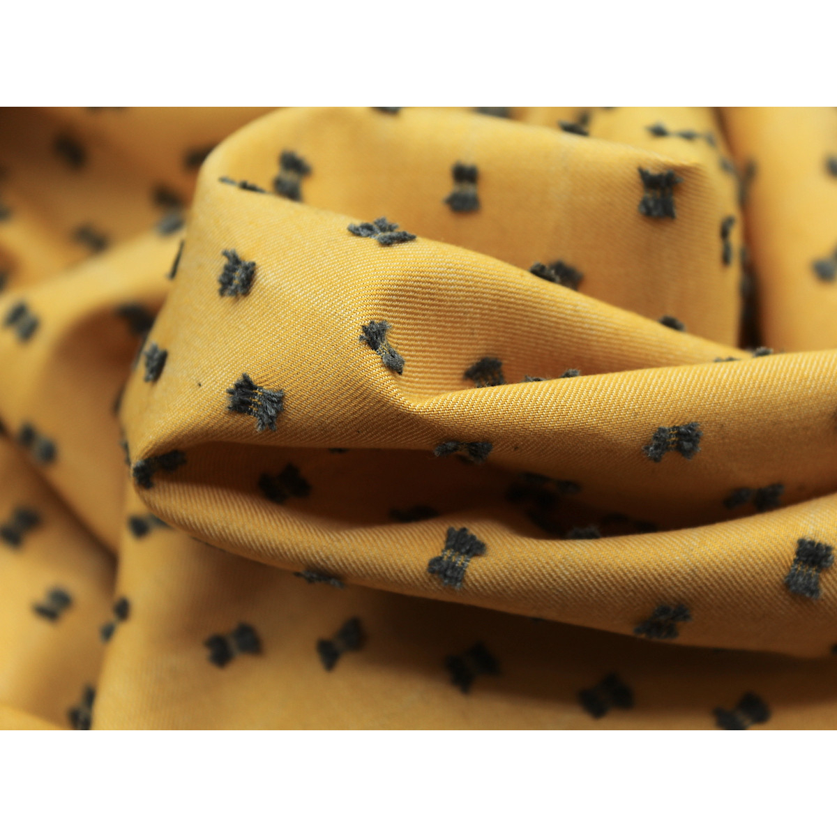 Coton sergé plumetis moutarde et anthracite