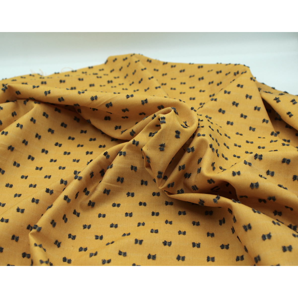 Coton sergé plumetis moutarde et anthracite