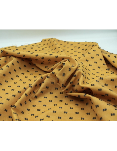 Coton sergé plumetis moutarde et anthracite