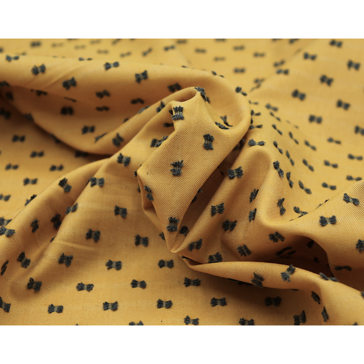 Coton sergé plumetis moutarde et anthracite