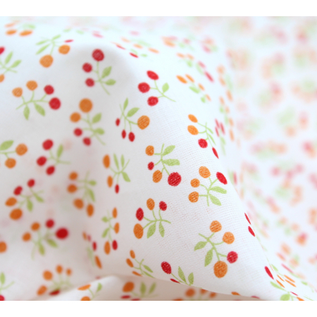 Voile de coton BIO imprimé fruit cerise orange Voile de coton BIO imprimé fruit cerise orange