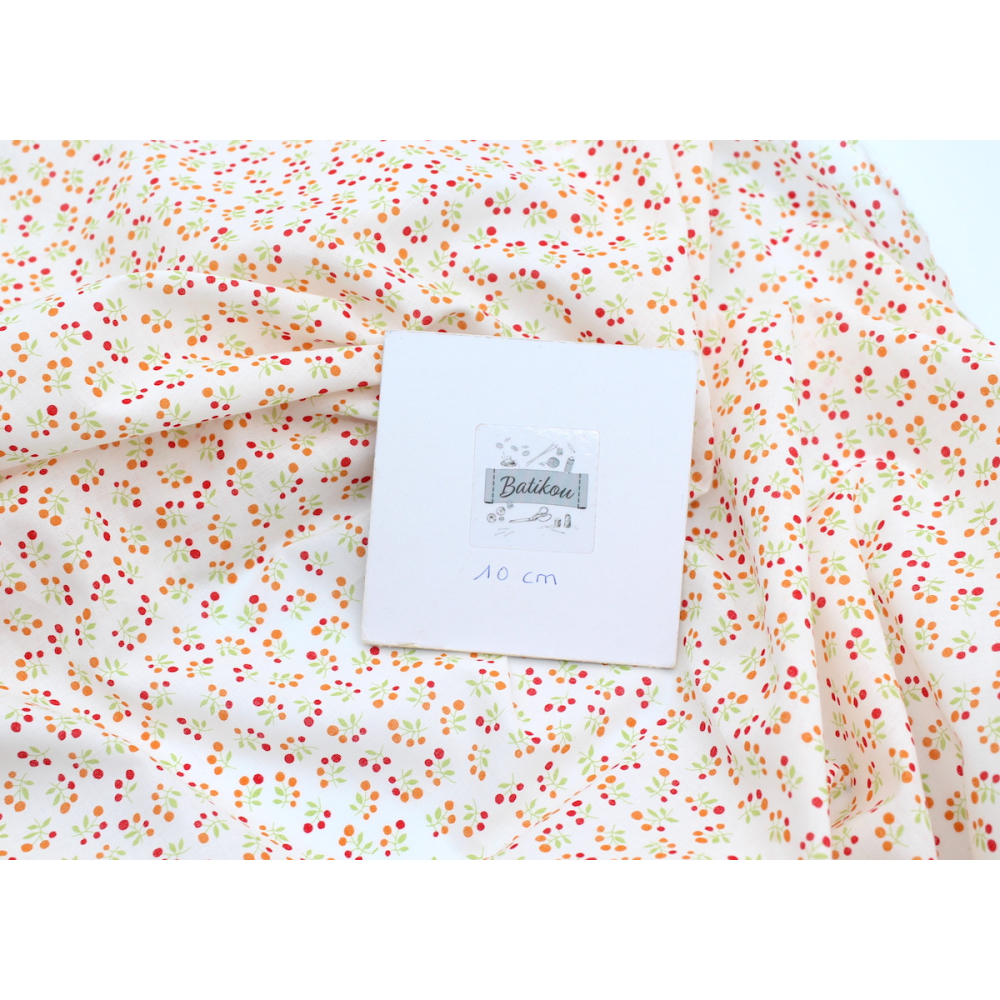 Voile de coton BIO imprimé fruit cerise orange Voile de coton BIO imprimé fruit cerise orange