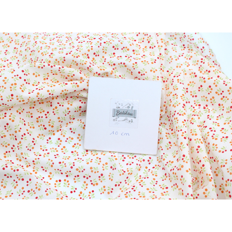 Voile de coton BIO imprimé fruit cerise orange Voile de coton BIO imprimé fruit cerise orange
