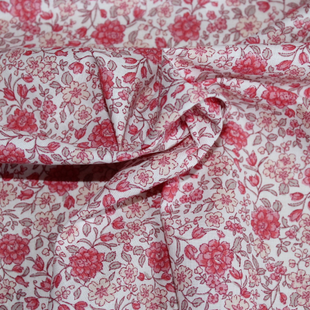 Batiste de coton SILKYNE imprimé fleuri corail Batiste de coton SILKYNE imprimé fleuri corail