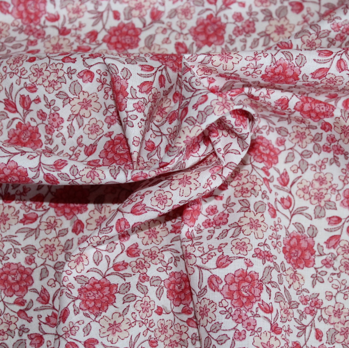 Batiste de coton SILKYNE imprimé fleuri corail