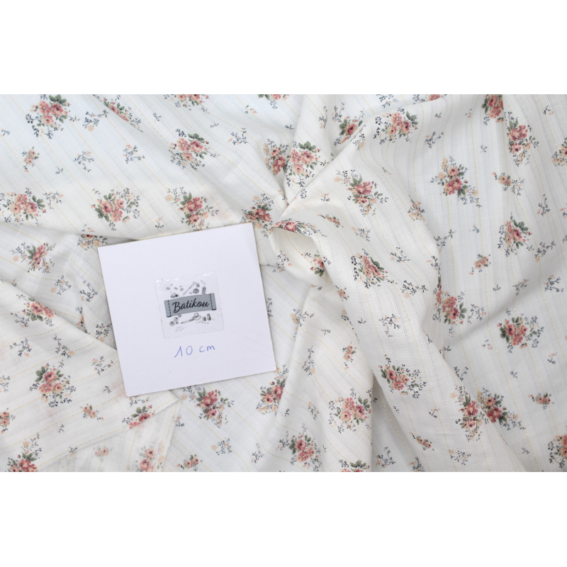 Tissu coton texturé / jacquard fleuri rose nude et lurex Tissus issus de l'agriculture biologique  - 4