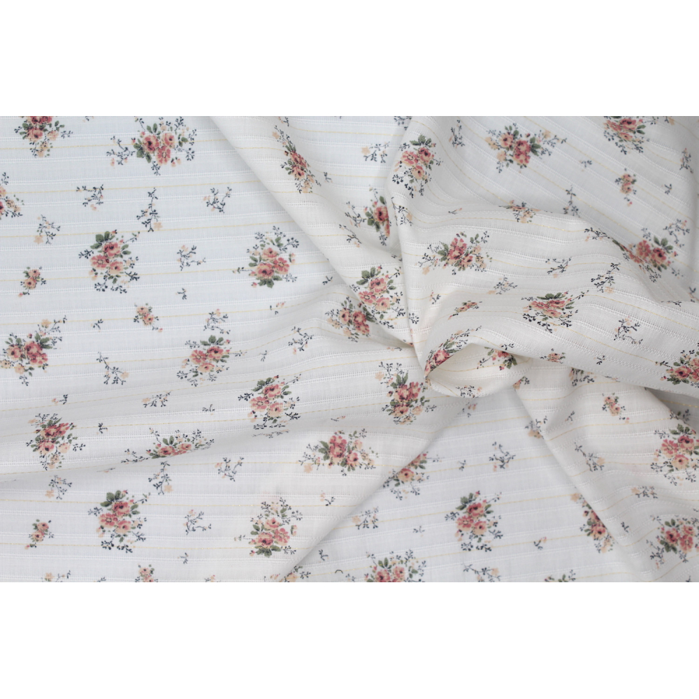 Tissu coton texturé / jacquard fleuri rose nude et lurex Tissus issus de l'agriculture biologique  - 5