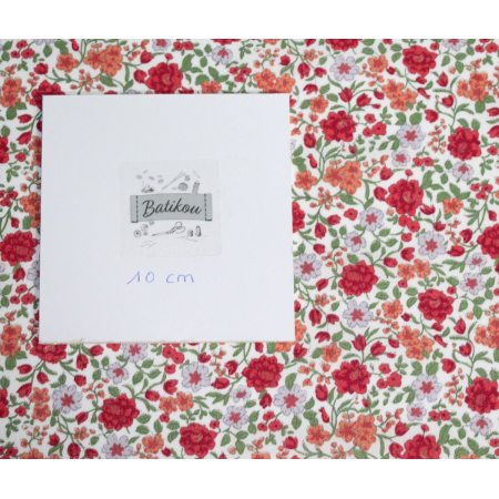 Batiste de coton SILKYNE imprimé fleuri rouge Batiste de coton SILKYNE imprimé fleuri rouge